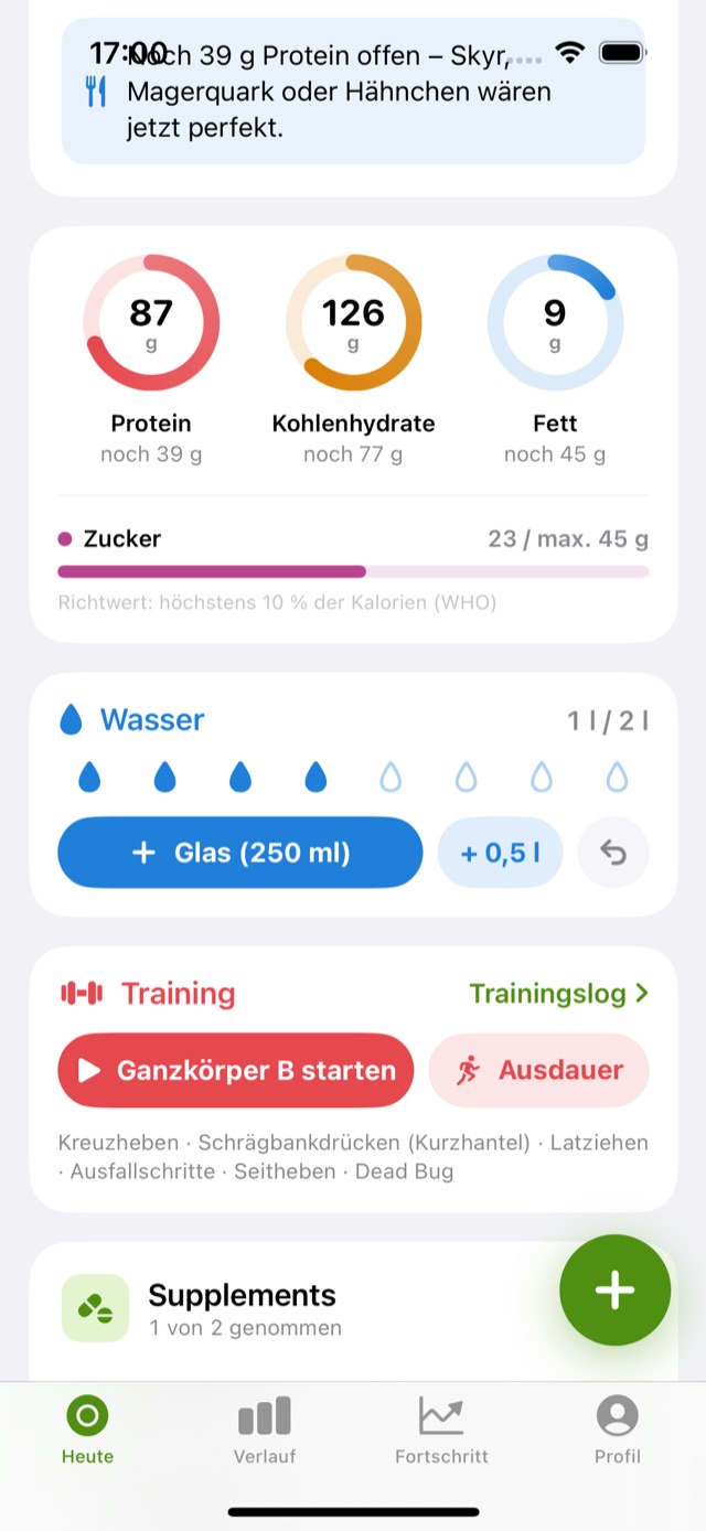 Wasser-Karte mit Tropfen und Training-Karte in Heute