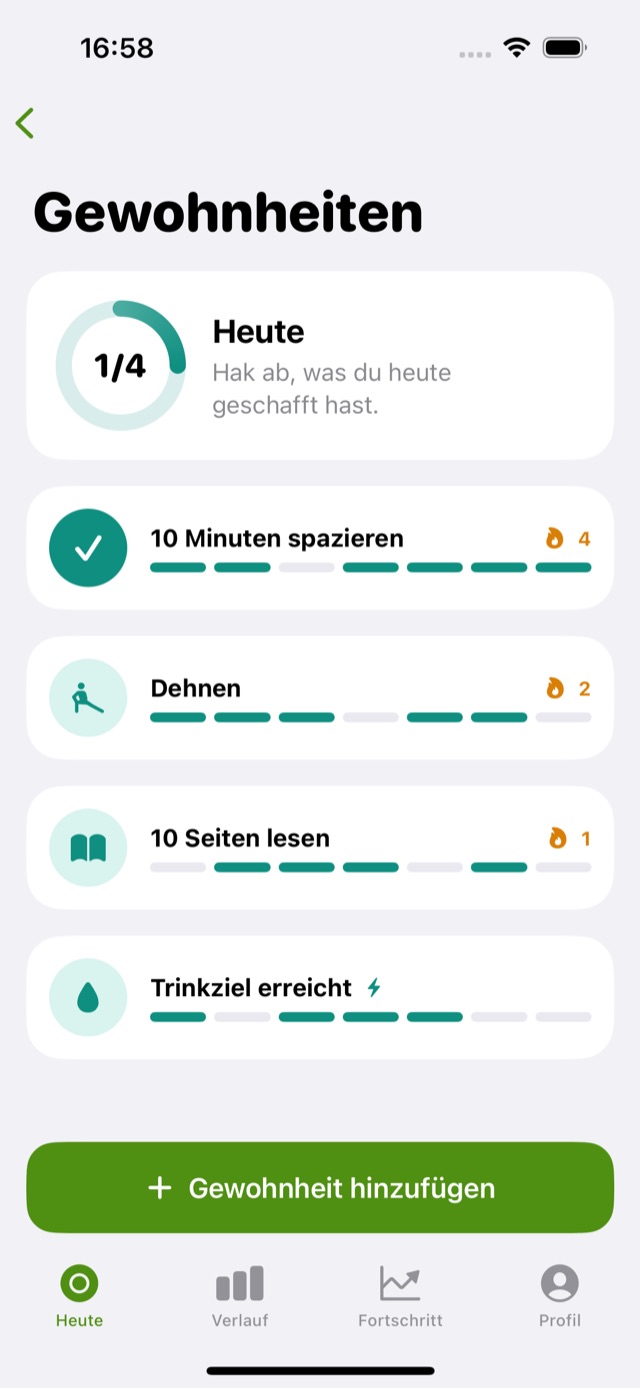 Gewohnheiten mit Tagesfortschritt und Serien