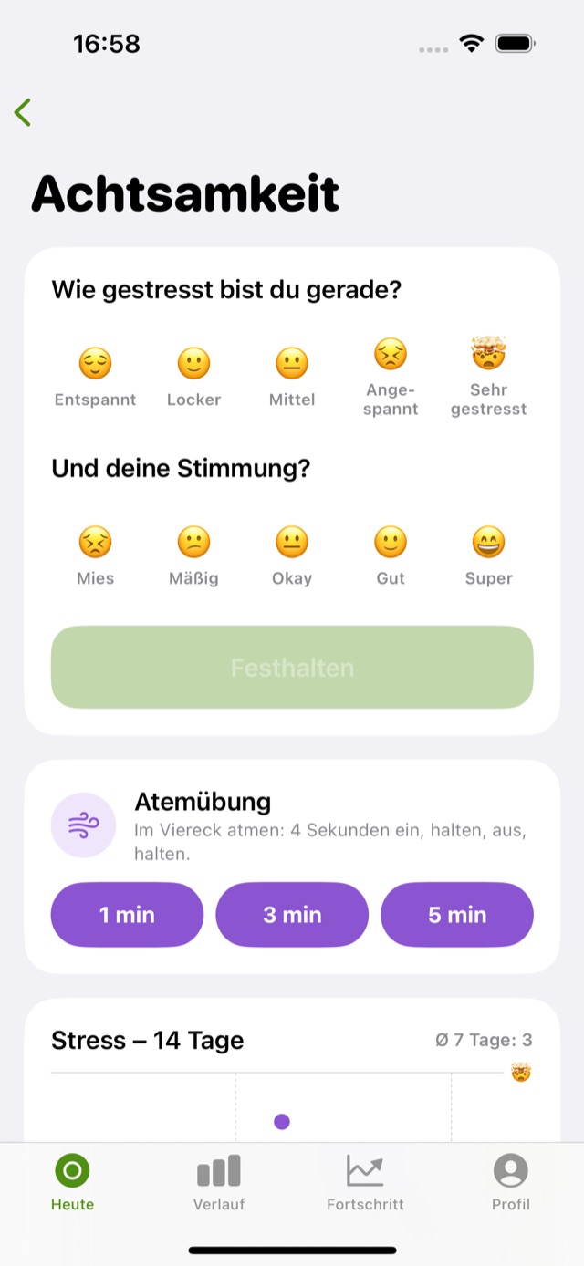 Achtsamkeit mit Stress- und Stimmungs-Check-in und Atemübung